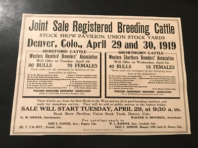 1919 Breeding Cattle Public Sale - Cow - Denver - Colorado