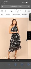 Petal and Pup peplum layered one shoulder black floral dress XL size 16