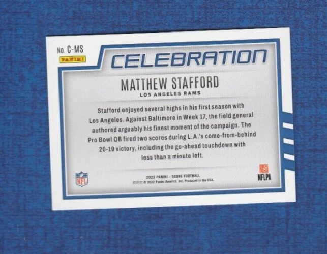 2022 Panini Score Football Celebration # C-MS Matthew Stafford - Image 2 of 2
