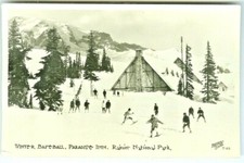 Rainier National Park WA Winter Baseball, Paradise Inn RPPC