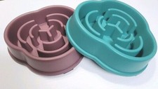 Slow Feeder Dog Bowl, Oval/Triangular, Medium Size, Purple or Green
