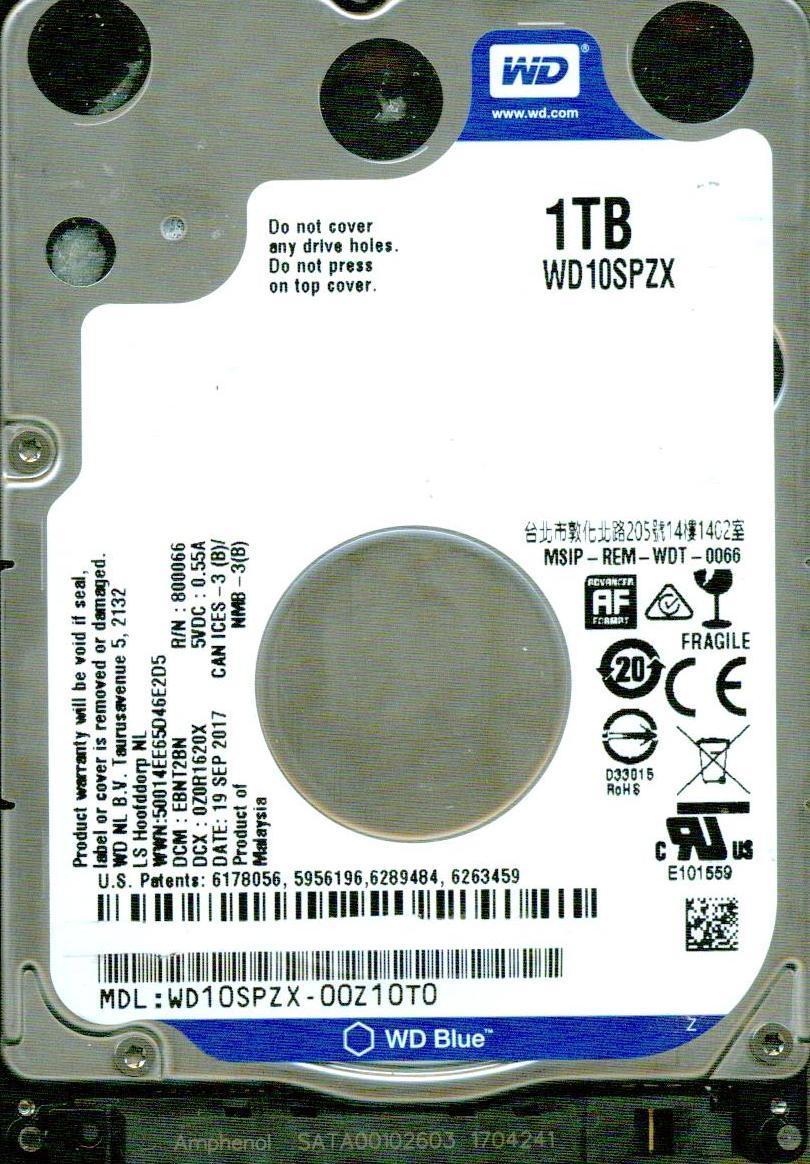WD10SPZX-00Z10T0 DCM: EBNT2BN WESTERN DIGITAL SATA 1TB WXC1 SEP