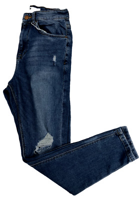 Bershka Woman Denim Ripped Blue Jeans Slim Size 28 Distressed