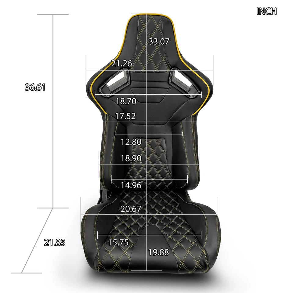 1 Pair Universal PVC Yellow Stitch Left&Right Racing Bucket Seats Car Seats - Image 2 of 4