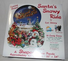 SunsOut Shaped Jigsaw Puzzle SANTA'S SNOWY RIDE 1000 pc 34" X 26" Christmas NEW