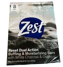 Zest Reset Dual Action Bar Soap 8 Bars Buffing Moisturizing Charcoal Oatmeal