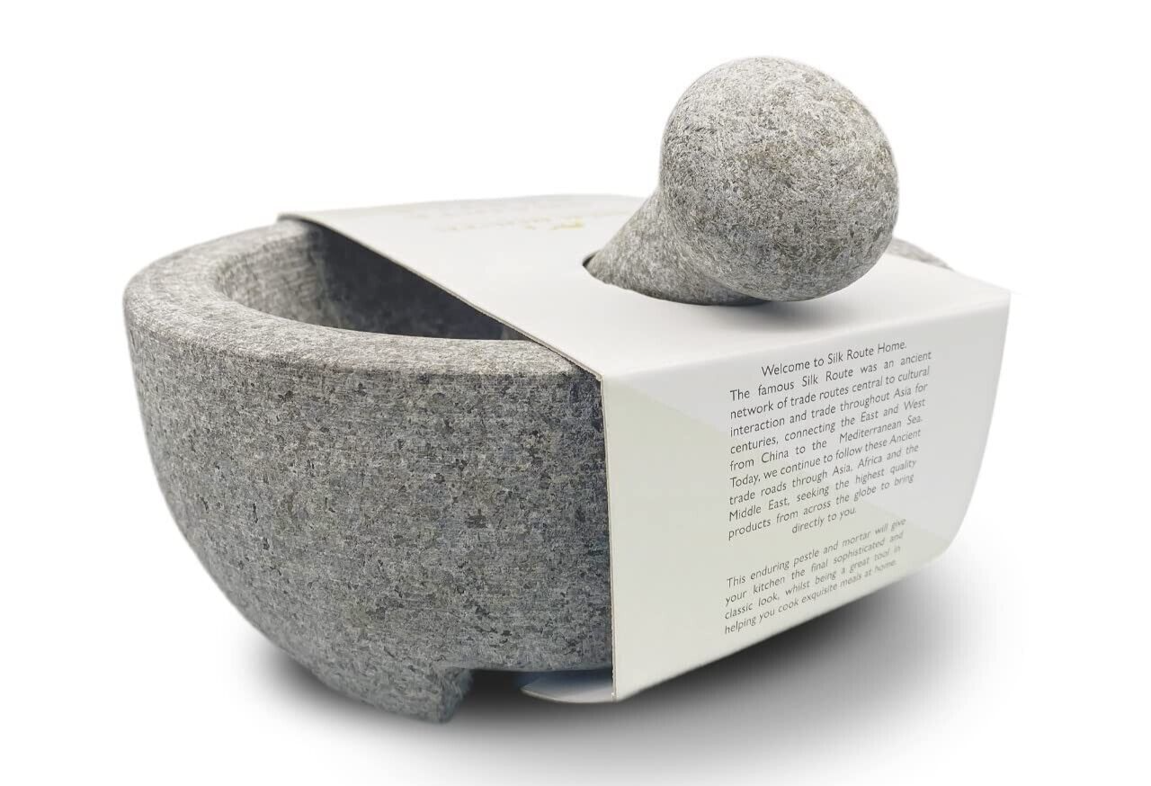 Classic Granite Pestle and Mortar with  Feet by Silk Route Spice Company