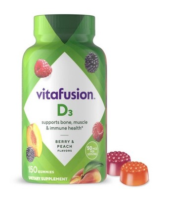 vitafusion Vitamin D3 50mcg Berry & Peach Gummies 150 Bone Immune Muscle Support