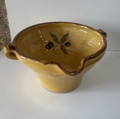 Petit Saladier Jatte En Terre Cuite Vernissée Jaune  Poterie Sud Art Populaire - Photo 1/4