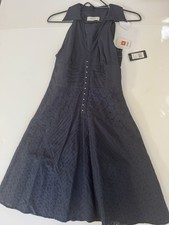 Guess Los Angeles Navy Blue Eyelet Midi Dress Size 4 NWT 100% Cotton Sleeveless
