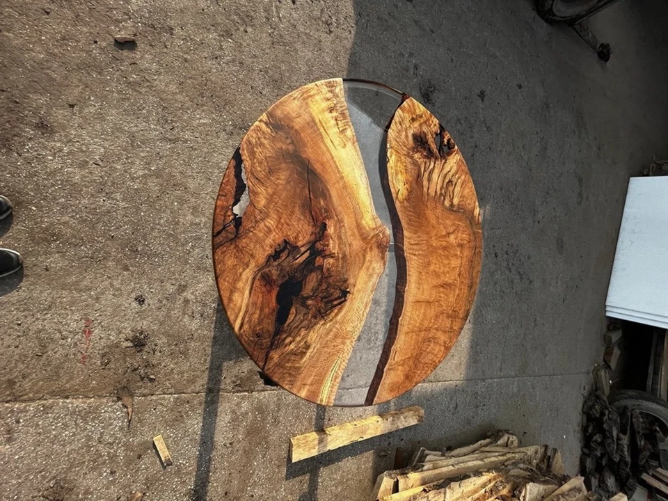 Clear Round Epoxy Resin Coffee Small Table Console Bar Handmade Home Decor Top - Image 2 of 4