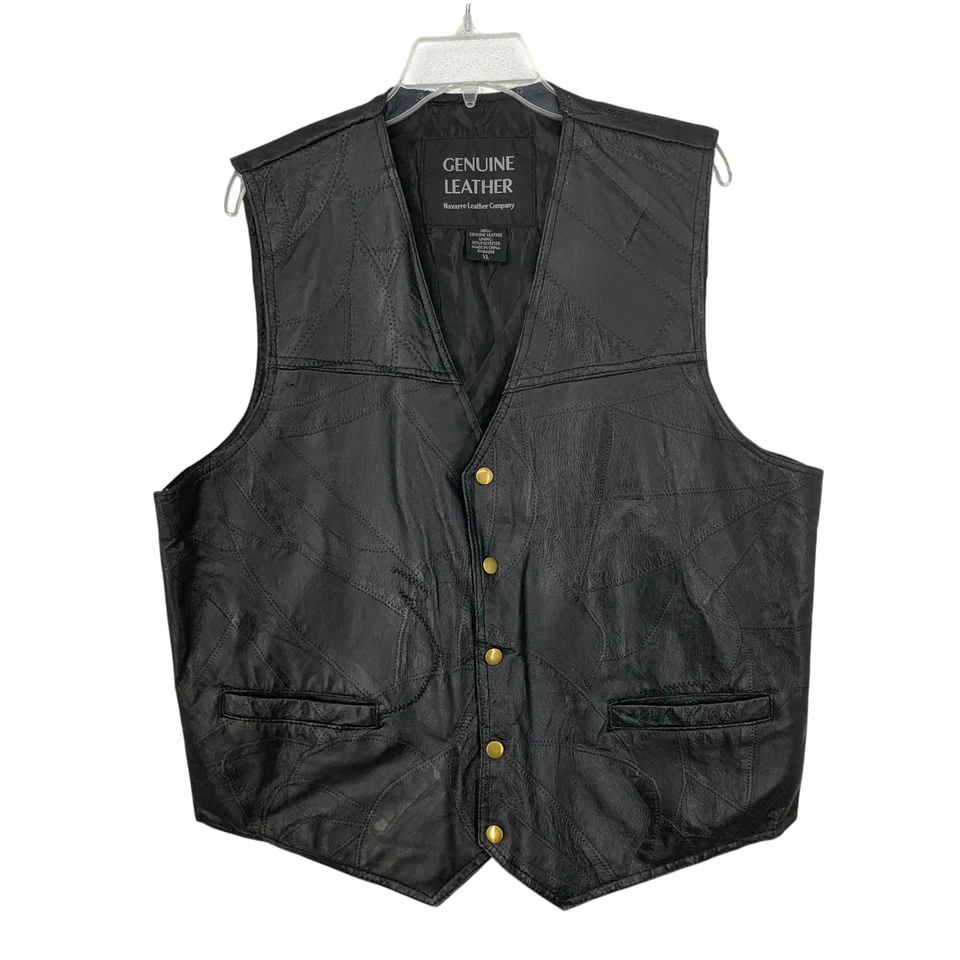 Colete Vintage 1980 Navarre Leather Co. Masculino Tamanho XL Couro Preto Snap Front - Imagem 2 de 4