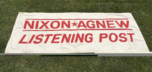 Original 1968 Nixon Agnew Presidential Campaign Listing Post Canvas Banner 35x92
