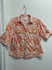 Rebecca Malone Womens Large 3/4 Sleeve Orange Geometric Cotton Blend