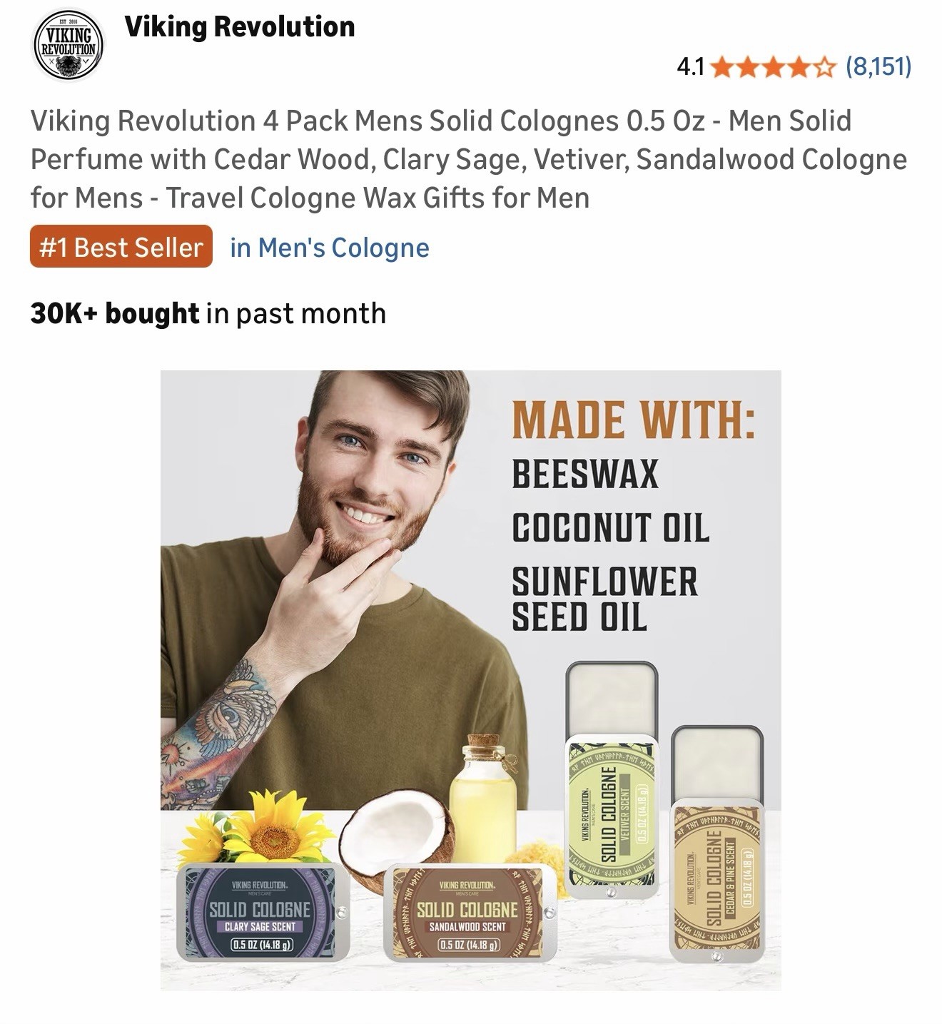 Viking Revolution 4 Pack Mens Solid Colognes Men 0.5 Oz - Men Solid Perfume w...