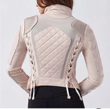 Blanc Noir Women's Light Pink Leather Mesh Moto Jacket Small  New  $279