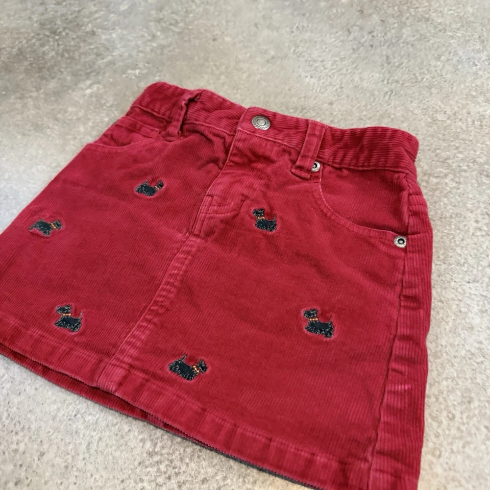Y2K Ralph Lauren Corduroy Scottish Dog Skirt Girls Size 4T Red Preppy Cute 2000s - Image 3 of 4