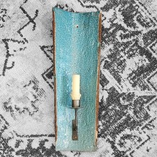 Portuguese Clay Wall Sconce Candle Holder Roof Tile Tall Heavy Teal Aqua Blue