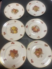 JKW Fine Porcelain Western Germany Fruit Plates Gold Trim Set of 6 - 7 1/2”