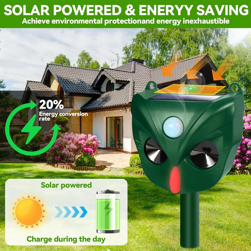 Solar Ultraschall Tiervertreiber Marder Katzen Hunde Abwehr Schreck Vogelschreck - Bild 3 von 4