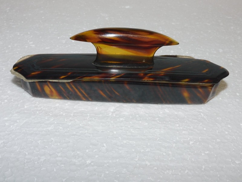 ANTIQUE LUCITE FAUX TORTOISE MAKE UP BRUSH & CASE SET