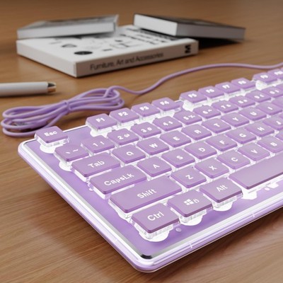 Wired Backlit Keyboard with Pudding Keycaps, Quiet Full Size Computer Keyboar...
