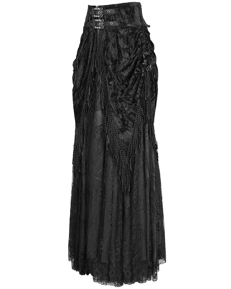 Eva Lady Womens Long Gothic Rose Velvet & Lace Embellished Maxi Skirt - Black - Image 3 of 4