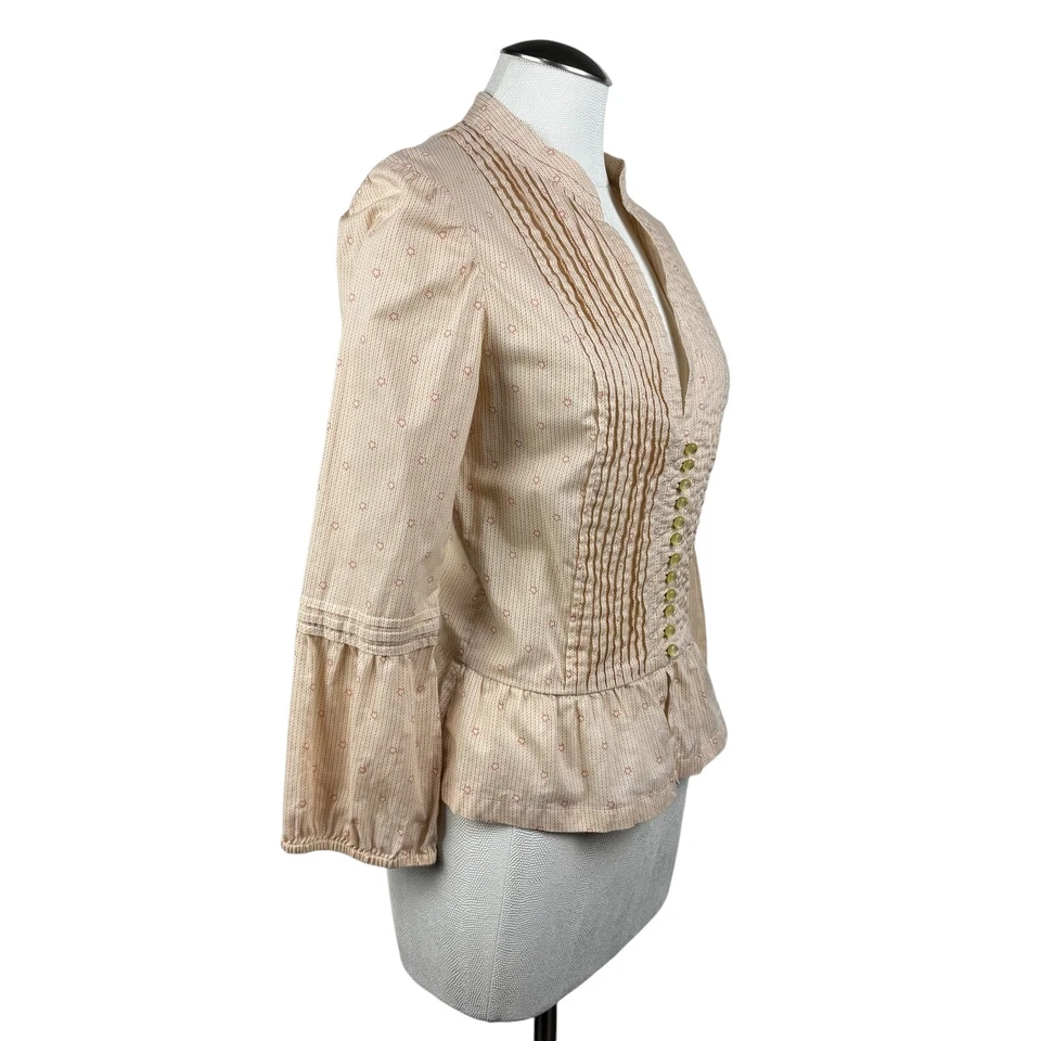 Blusa para mujer Marc Jacobs naranja estrella peplum plisada cuello mandarín talla 4 Foto 3 de 4