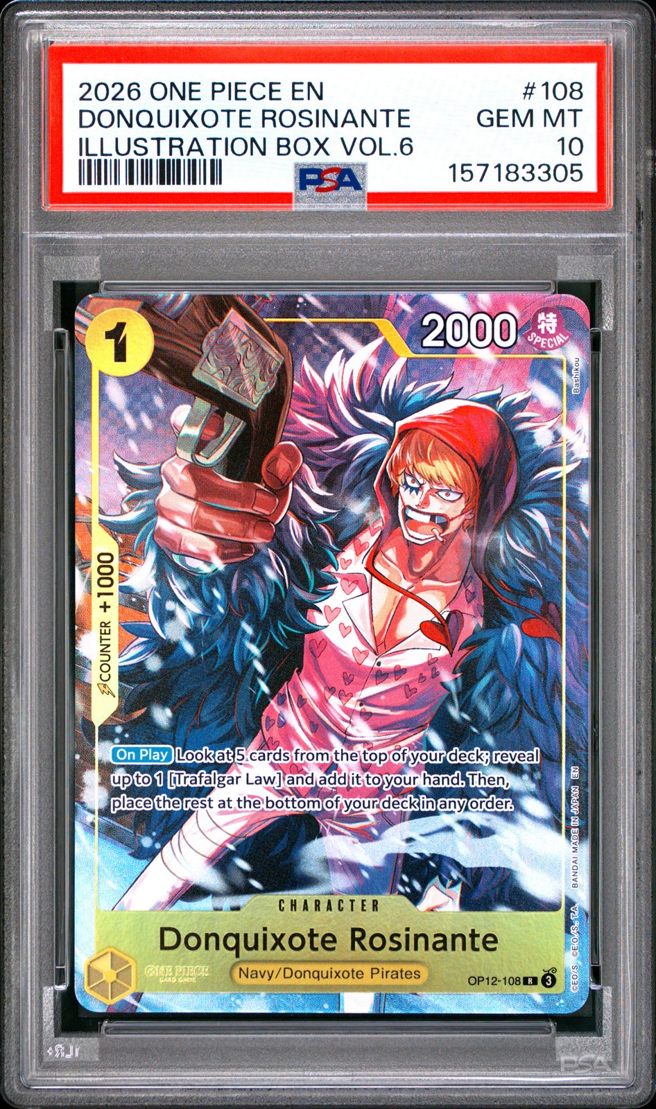 2026 ONE PIECE PROMOS ILLUSTRATION BOX VOL.6 #108 DONQUIXOTE ROSINANTE PSA 10