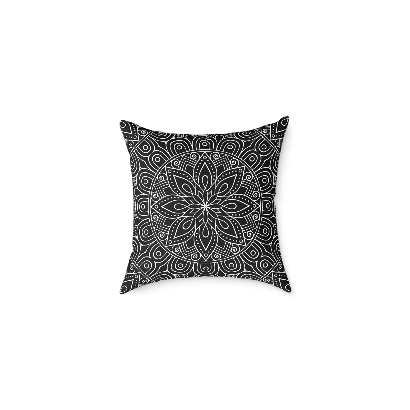Mandala Floral Pattern Square Pillow | Boho Black White Decorative Throw