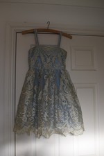 Size 8 CHI-CHI LONDON Dress Blue With Gold Embroidery. Stunning Bridesmaid, Prom