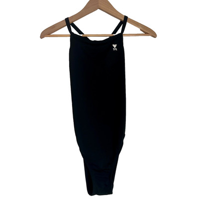 TYR Womens Black One Piece Athletic Training Swimsuit Size 36 Large Lap Swim