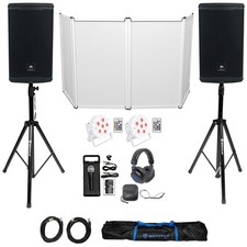 DJ Package w/ 2 JBL EON710 10" Speakers Stands Facade Lights Mic Headphones