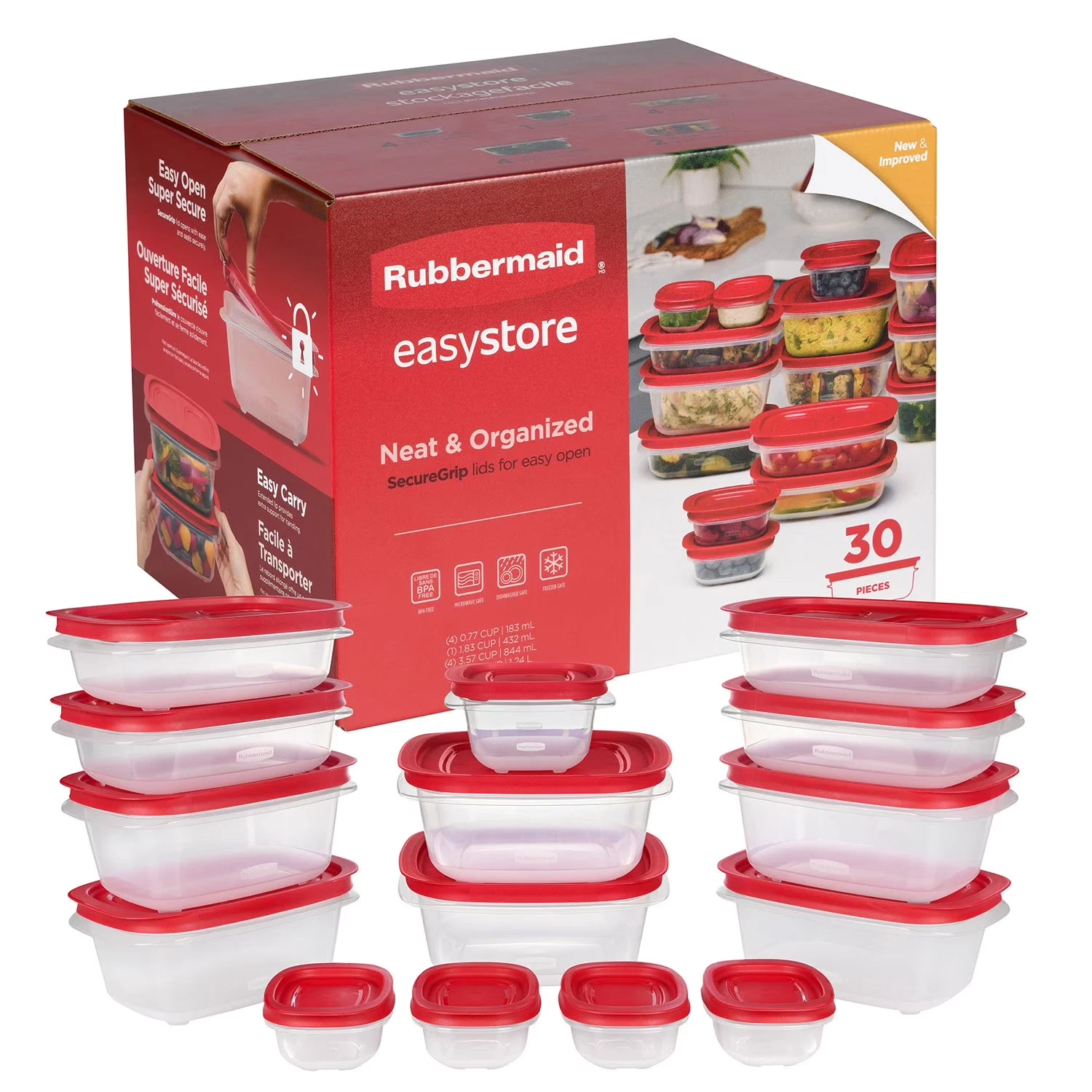 Rubbermaid EasyStore Food Storage Containers with Lids, 30-Piece Set - BPA Free
