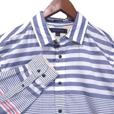 Tommy Hilfiger Custom Fit Striped Button Down Shirt Mens M Blue Preppy Coastal