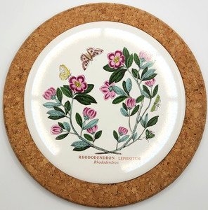 Portmeirion Botanic Garden Round Cork Back Trivet Small Pink Flower Butterflies