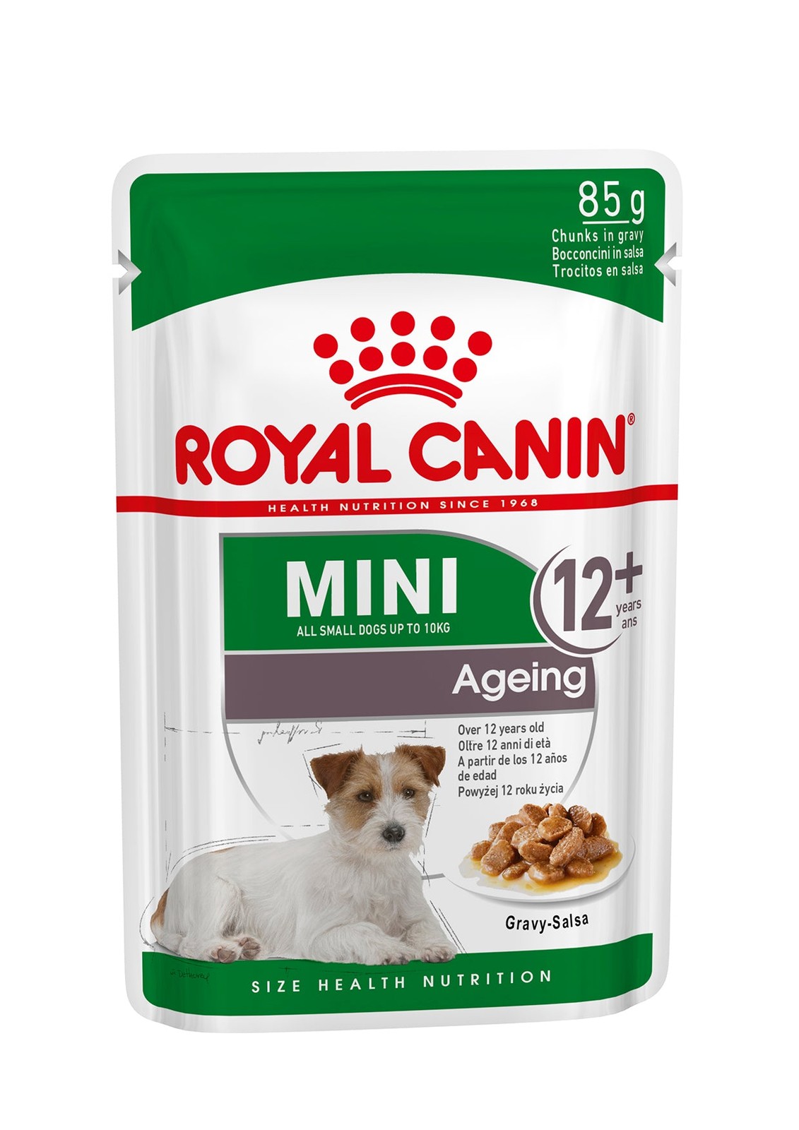 Mini età 12+ cibo per cani anziani in ghiaia bagnato, 85 g