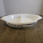 Vintage Pyrex 1.5 Quart Barb Wire & Stars Black & White Divided Casserole No Lid
