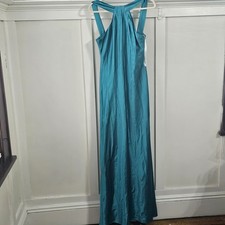 Calvin Klein Teal Satin Halter Maxi Formal Evening Gown Size 12 NWT
