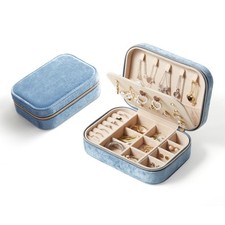 Plush Velvet Travel Jewelry Box, Portable Jewelry Case for Women Girls, Doubl...