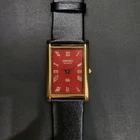Vintage Seiko Slim Quartz Rectangle Red Face 26MM Case Japanese Mens Watch H84