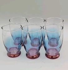 (6) MCM Flashed Gradient Cranberry to Blue Colored Juice Cocktail Glasses EUC
