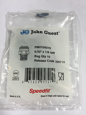 John Guest PM 010421S straight adapter-NPTF thread, 5/32 tube, 1/8 NPTF (bags of