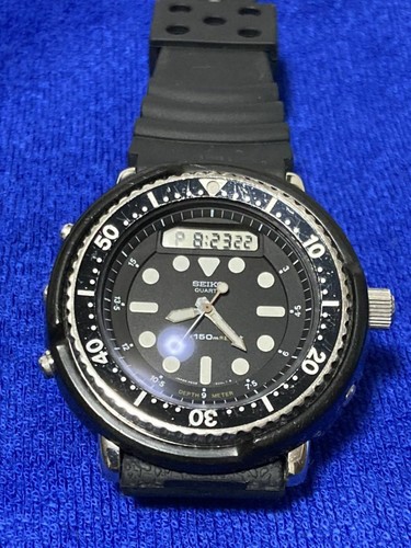 SEIKO H558-5000 Arnie Hybrid Diver Quartz Analog Black 150m The Predator |  eBay