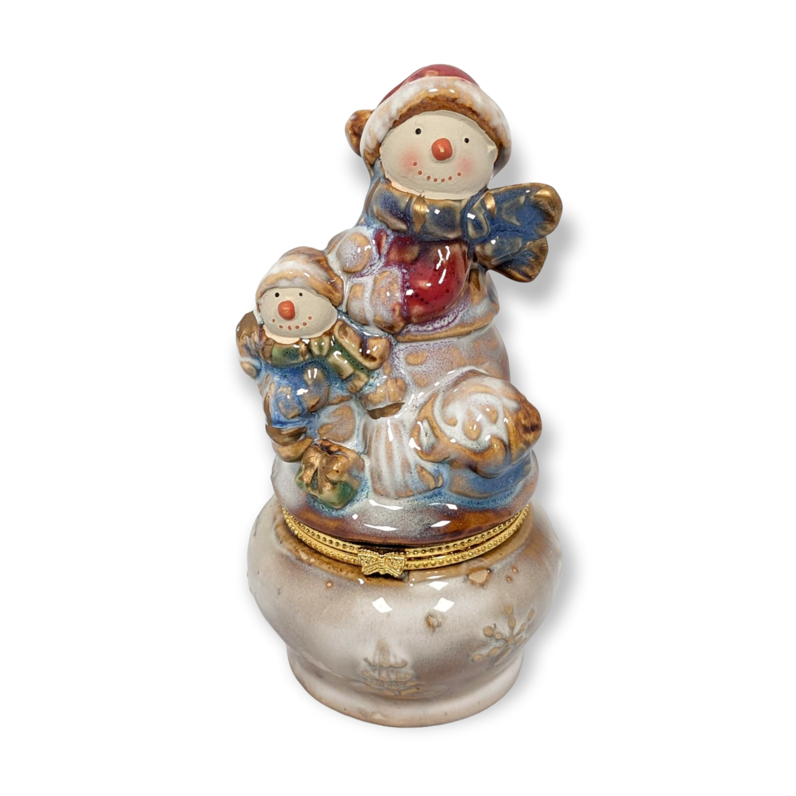 Snowman Trinket Jar 6" Keepsake Kirklands Potters Garden Ceramic EUC