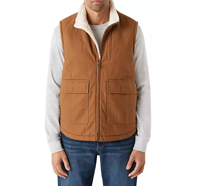 LEE Men's SHERPA Lined Work CANVAS VEST Tobacco Chocolate Brown