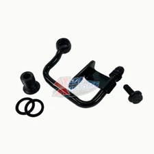 Black Mid Mount GM Type II Power Steering Pump Pressure Hard Line Kit 6AN Outlet