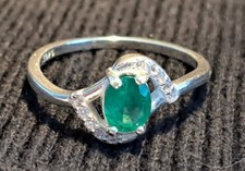 925 Sterling Silver Natural Emerald CZ Halo Ring Size 7.5 May Birthstone