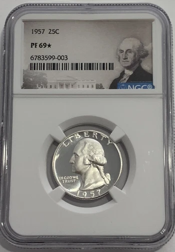 1957 NGC PF69 Star 90% Silver Proof Washington Quarter 25c Portrait Label