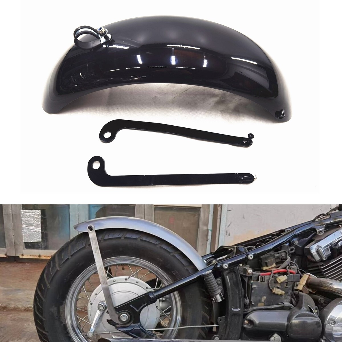 Motorcycle Rear Fender Mudguard Kit For Yamaha Dragstar / V-Star 400 & 650 - Matte Black Or Unpainted Silver